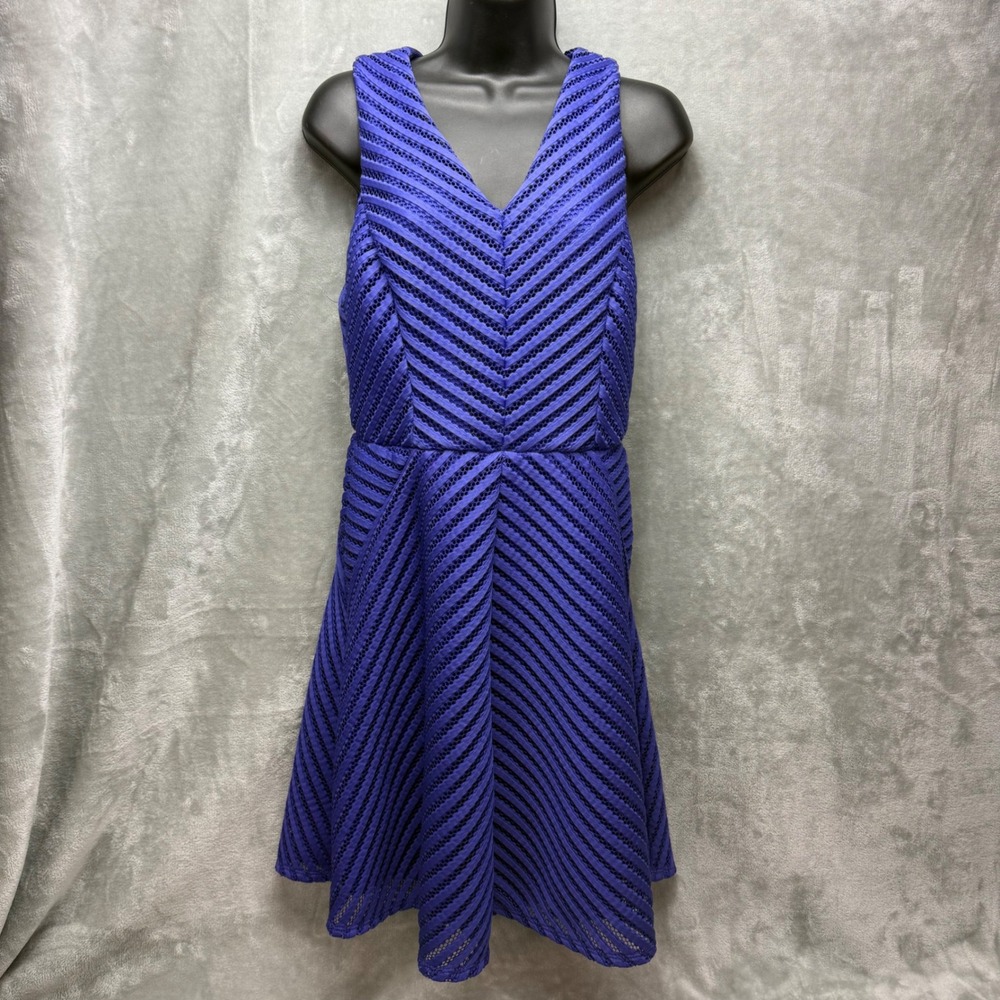 Mossimo Purple Chevron Textured Fit and Flare Dress Sleeveless V-Neck Size M